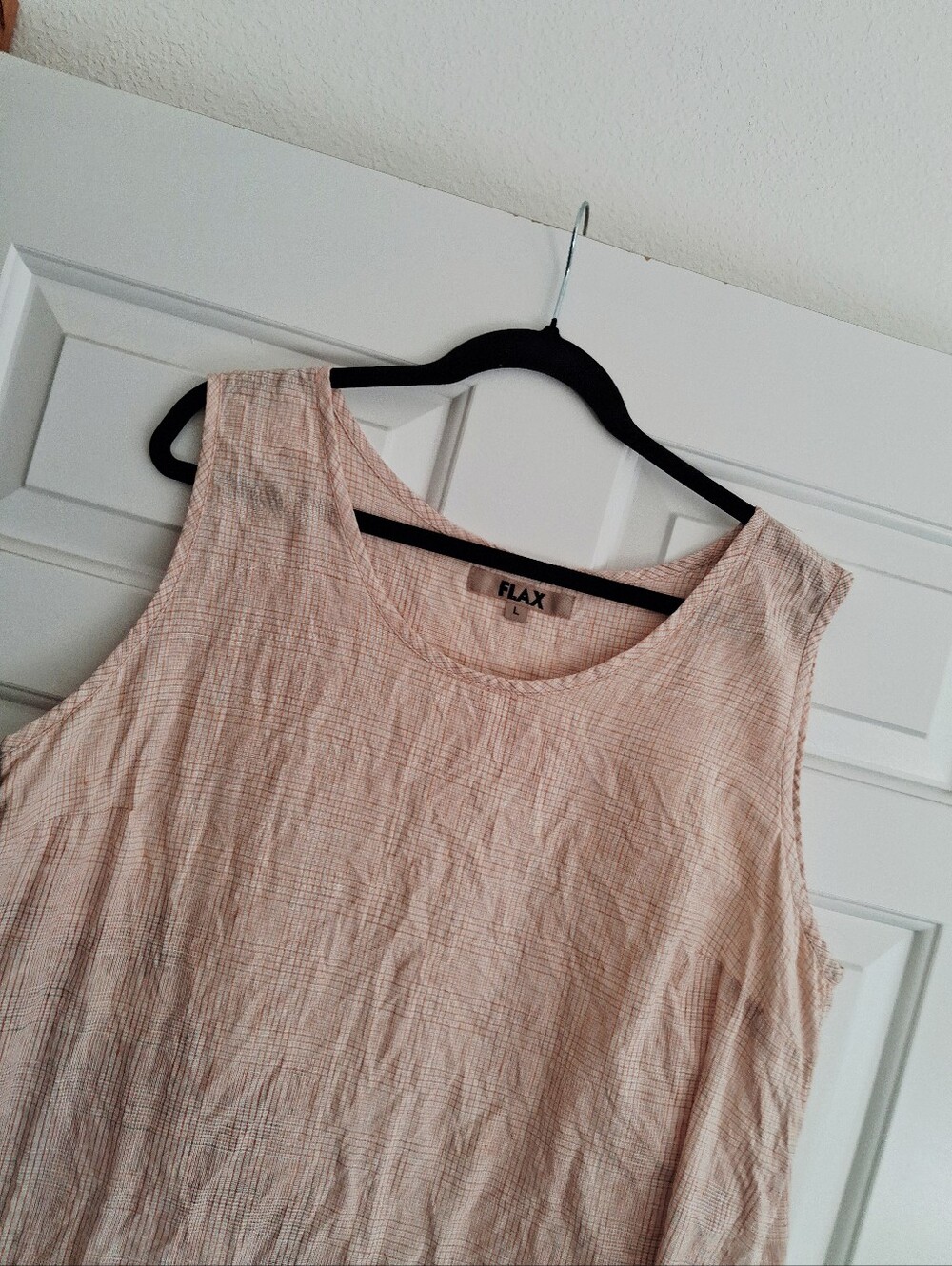 Flax Soft Orangy Plaid Sleeveless LINEN Dress With Sweet RUFFLE